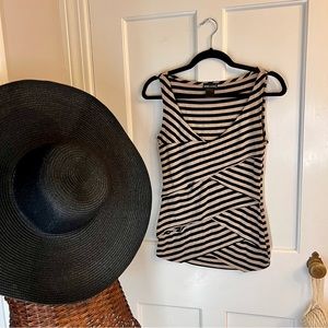Wet Seal Cream and Black Striped Tank w| Layered Detail
